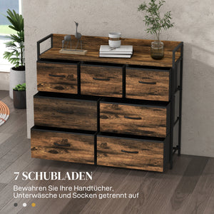 Kommode mit 7 Stoffschubladen im Industrial Design braun schwarz