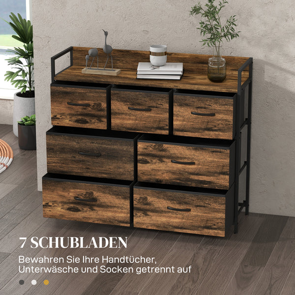 Kommode mit 7 Stoffschubladen im Industrial Design braun schwarz