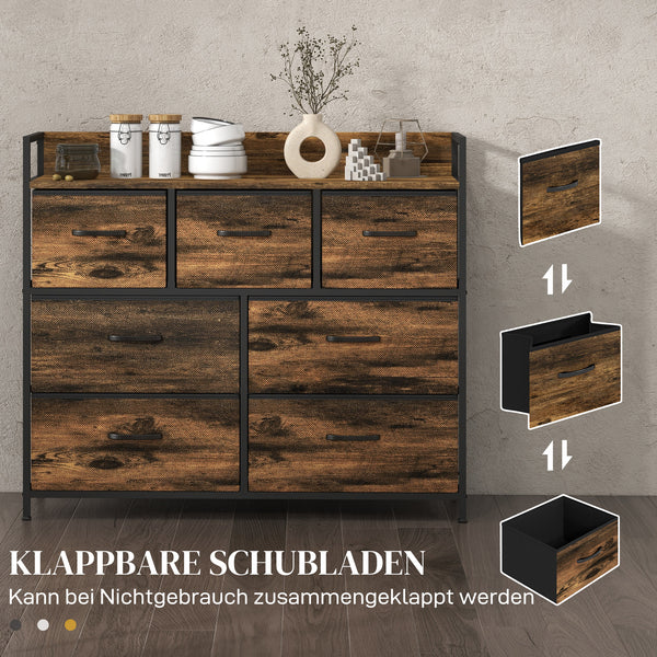 Kommode mit 7 Stoffschubladen im Industrial Design braun schwarz