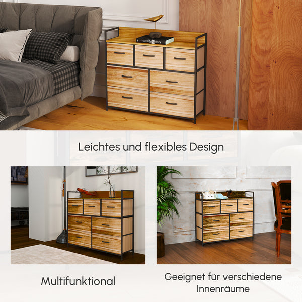 Kommode mit 7 Stoffschubladen im Industrial Design braun schwarz