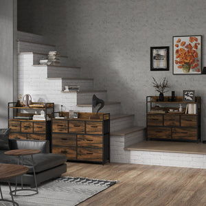 Kommode mit 7 Stoffschubladen im Industrial Design braun schwarz