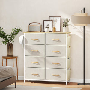 Kommode mit 8 Stoffschubladen und Aufbewahrung für Schlafzimmer beige