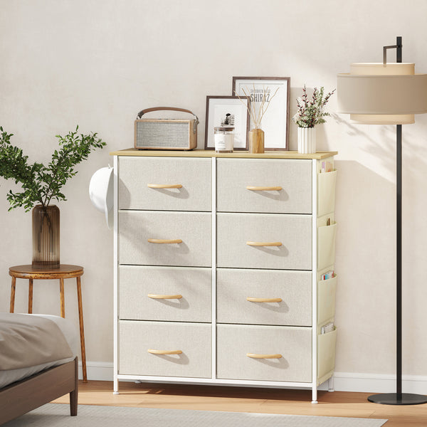 Kommode mit 8 Stoffschubladen und Aufbewahrung für Schlafzimmer beige