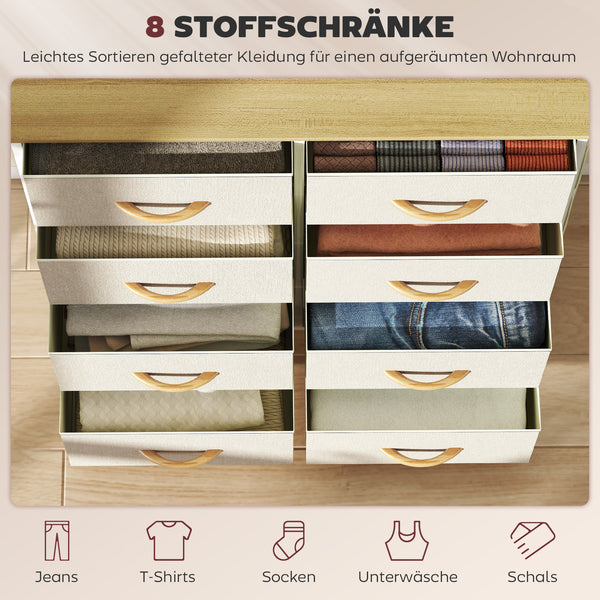 Kommode mit 8 Stoffschubladen und Aufbewahrung für Schlafzimmer beige
