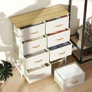 Kommode mit 8 Stoffschubladen und Aufbewahrung für Schlafzimmer beige