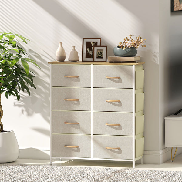 Kommode mit 8 Stoffschubladen und Aufbewahrung für Schlafzimmer beige