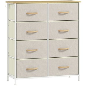 Kommode mit 8 Stoffschubladen und Aufbewahrung für Schlafzimmer beige