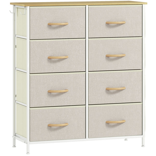 Kommode mit 8 Stoffschubladen und Aufbewahrung für Schlafzimmer beige