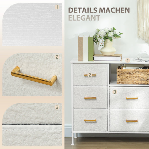 Kommode Schubladenschrank mit 8 Stoffschubladen cremeweiss