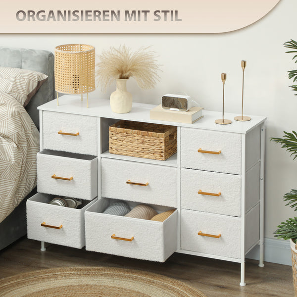 Kommode Schubladenschrank mit 8 Stoffschubladen cremeweiss