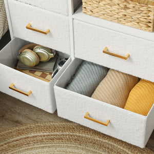 Kommode Schubladenschrank mit 8 Stoffschubladen cremeweiss
