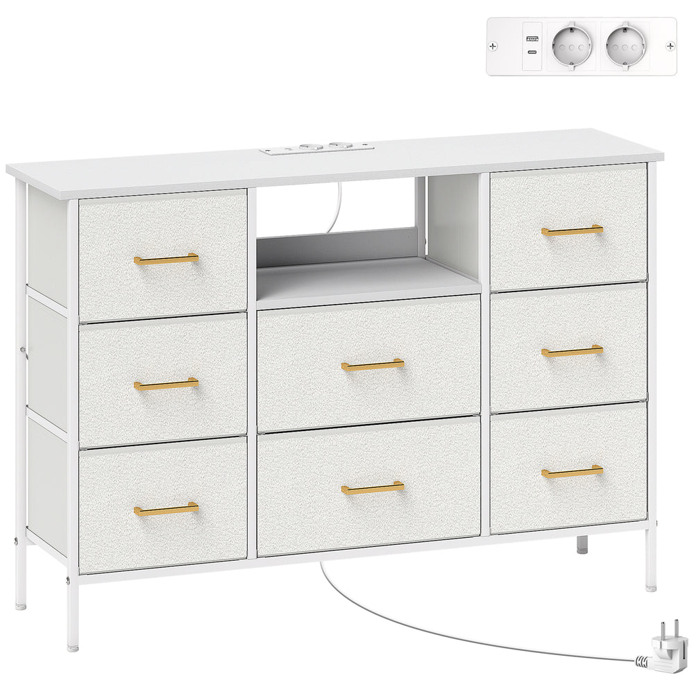 Kommode Schubladenschrank mit 8 Stoffschubladen cremeweiss