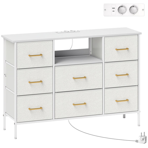 Kommode Schubladenschrank mit 8 Stoffschubladen cremeweiss