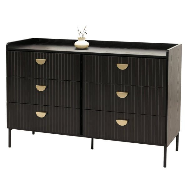 Kommode Highboard 6 Schubladen Melamin MDF 80x120x44cm Holzoptik schwarz