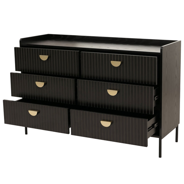Kommode Highboard 6 Schubladen Melamin MDF 80x120x44cm Holzoptik schwarz