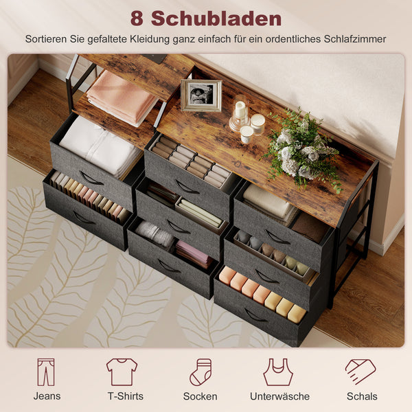 Kommode mit 8 Stoffschubladen und Ladestation rustikales Design