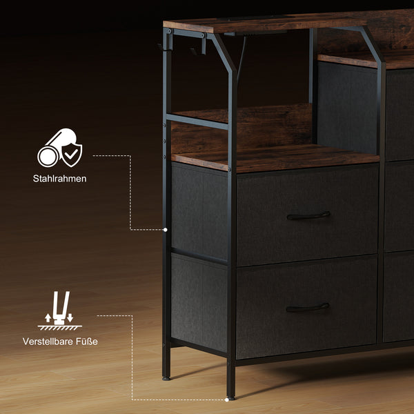 Kommode mit 8 Stoffschubladen und Ladestation rustikales Design