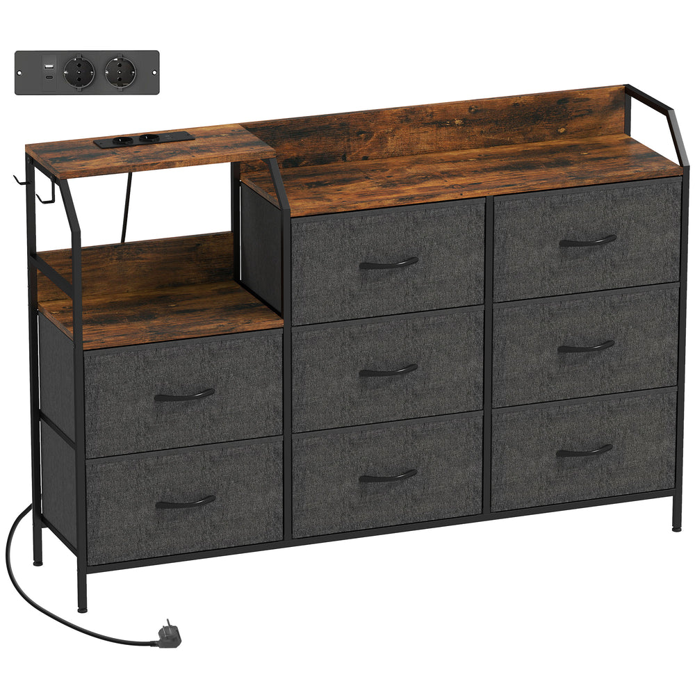 Kommode mit 8 Stoffschubladen und Ladestation rustikales Design