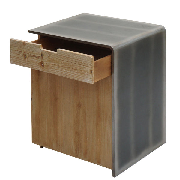 Kommode Nachttisch Beistelltisch Industrial Massivholz 60x50x40cm natur Metall-Optik