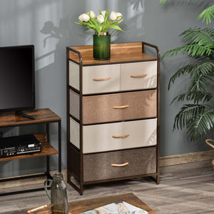 Kommode schmal mit 5 Stoffschubladen und Ablage für Schlafzimmer