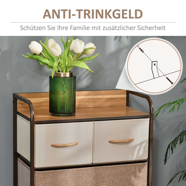 Kommode schmal mit 5 Stoffschubladen und Ablage für Schlafzimmer