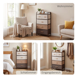 Kommode schmal mit 5 Stoffschubladen und Ablage für Schlafzimmer