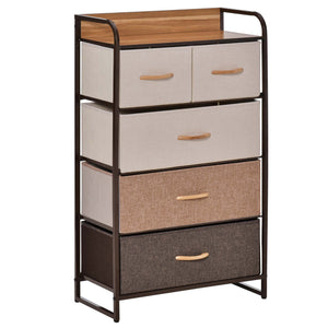 Kommode schmal mit 5 Stoffschubladen und Ablage für Schlafzimmer
