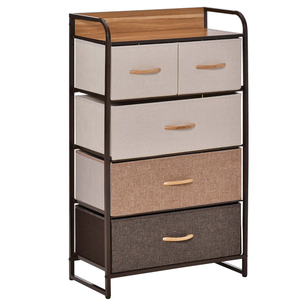 Kommode schmal mit 5 Stoffschubladen und Ablage für Schlafzimmer