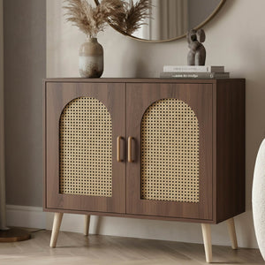 Kommode Schrank Anrichte Türen Staufächer Poly-Rattan 79x80x40cm braun