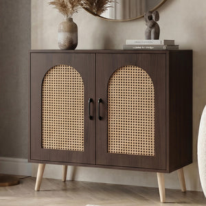Kommode Schrank Anrichte Türen Staufächer Poly-Rattan 79x80x40cm Walnuss-Optik