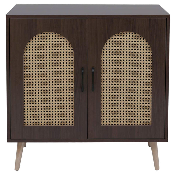 Kommode Schrank Anrichte Türen Staufächer Poly-Rattan 79x80x40cm Walnuss-Optik
