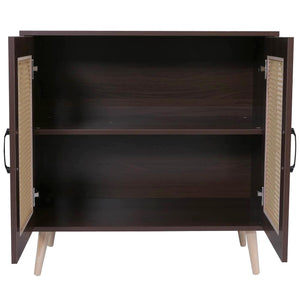 Kommode Schrank Anrichte Türen Staufächer Poly-Rattan 79x80x40cm Walnuss-Optik