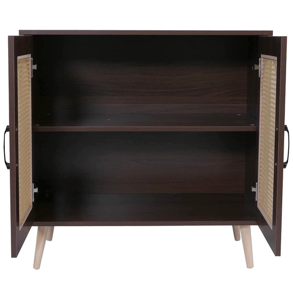 Kommode Schrank Anrichte Türen Staufächer Poly-Rattan 79x80x40cm Walnuss-Optik
