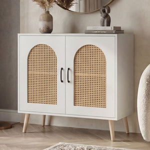 Kommode Schrank Anrichte Türen Staufächer Poly-Rattan 79x80x40cm weiss