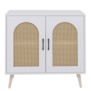 Kommode Schrank Anrichte Türen Staufächer Poly-Rattan 79x80x40cm weiss