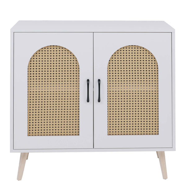 Kommode Schrank Anrichte Türen Staufächer Poly-Rattan 79x80x40cm weiss