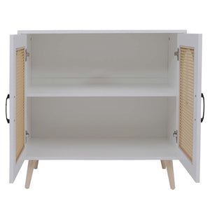 Kommode Schrank Anrichte Türen Staufächer Poly-Rattan 79x80x40cm weiss