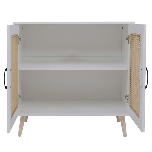 Kommode Schrank Anrichte Türen Staufächer Poly-Rattan 79x80x40cm weiss