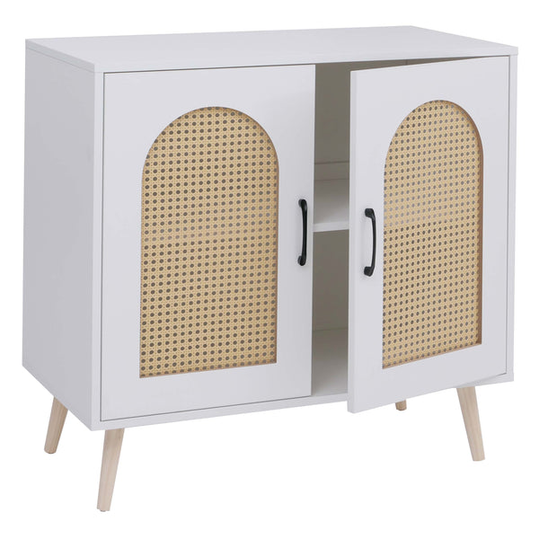 Kommode Schrank Anrichte Türen Staufächer Poly-Rattan 79x80x40cm weiss