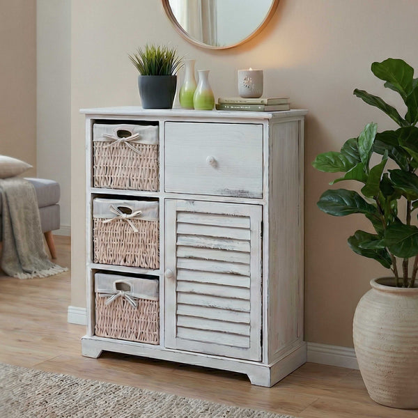 Kommode Schubladenkommode Massivholz Korb-Schublade 80x60x30cm shabby weiss