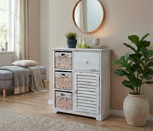 Kommode Schubladenkommode Massivholz Korb-Schublade 80x60x30cm shabby weiss