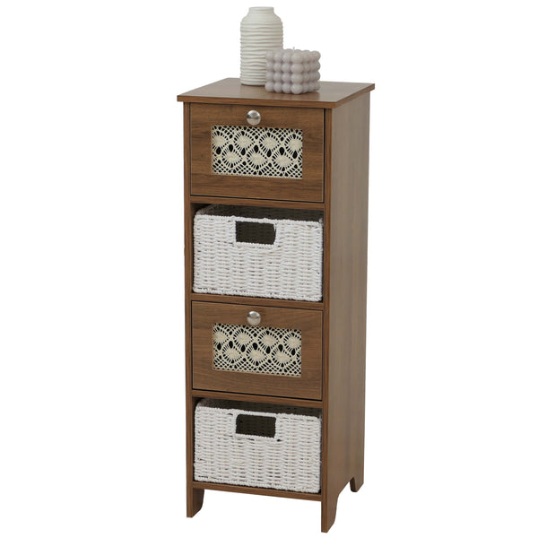 Kommode Schubladenschrank 4 Korbschubladen Holz Melamin 82x30x30cm braun