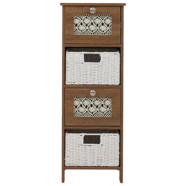 Kommode Schubladenschrank 4 Korbschubladen Holz Melamin 82x30x30cm braun