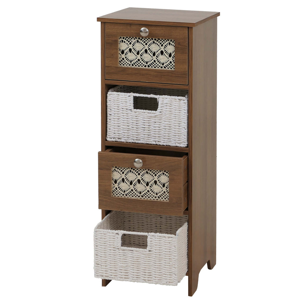 Kommode Schubladenschrank 4 Korbschubladen Holz Melamin 82x30x30cm braun