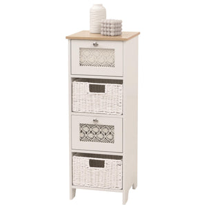 Kommode Schubladenschrank 4 Korbschubladen Holz Melamin 82x30x30cm natur-weiss