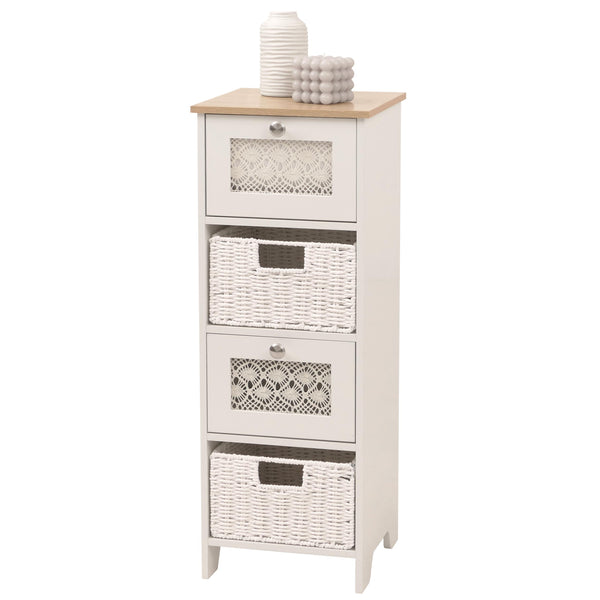 Kommode Schubladenschrank 4 Korbschubladen Holz Melamin 82x30x30cm natur-weiss