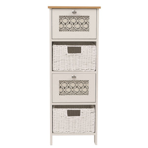 Kommode Schubladenschrank 4 Korbschubladen Holz Melamin 82x30x30cm natur-weiss