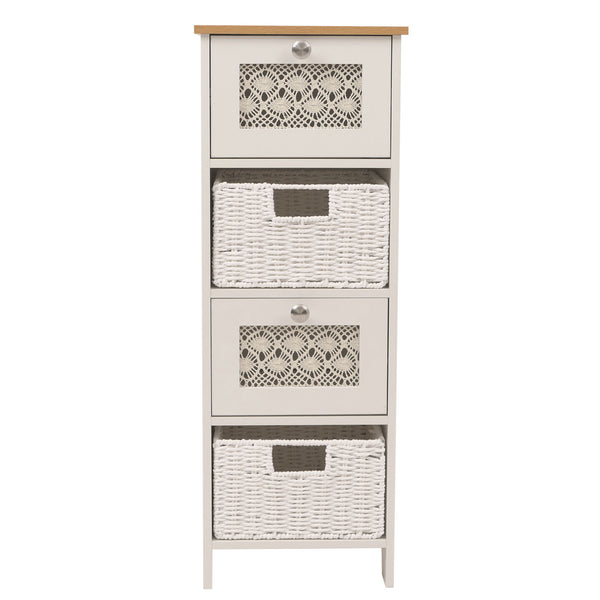 Kommode Schubladenschrank 4 Korbschubladen Holz Melamin 82x30x30cm natur-weiss