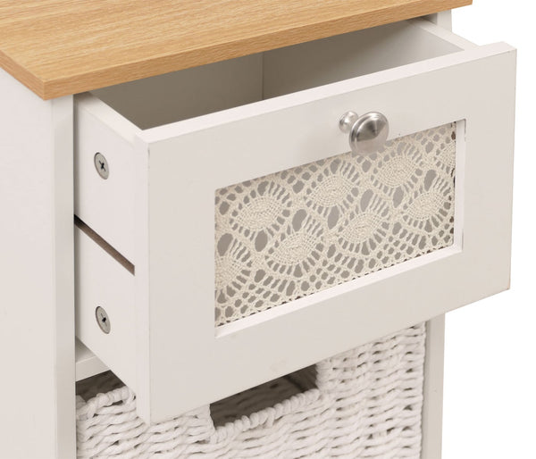 Kommode Schubladenschrank 4 Korbschubladen Holz Melamin 82x30x30cm natur-weiss
