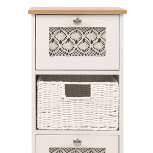 Kommode Schubladenschrank 4 Korbschubladen Holz Melamin 82x30x30cm natur-weiss